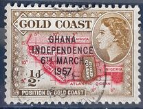 [Queen Elizabeth Stamps of 1952 of Gold Coast Overprinted "GHANA INDEPENDENCE 6TH.. MARCH, 1957", type B]