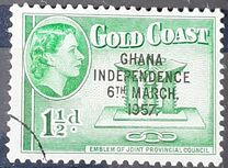 [Queen Elizabeth Stamps of 1952 of Gold Coast Overprinted "GHANA INDEPENDENCE 6TH.. MARCH, 1957", type B1]