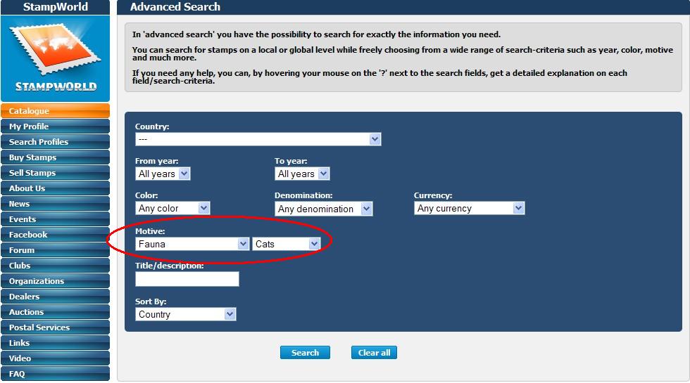 StampWorld Advanced Search